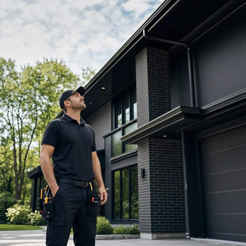 Eavestrough installation by the Dencon Construction crew